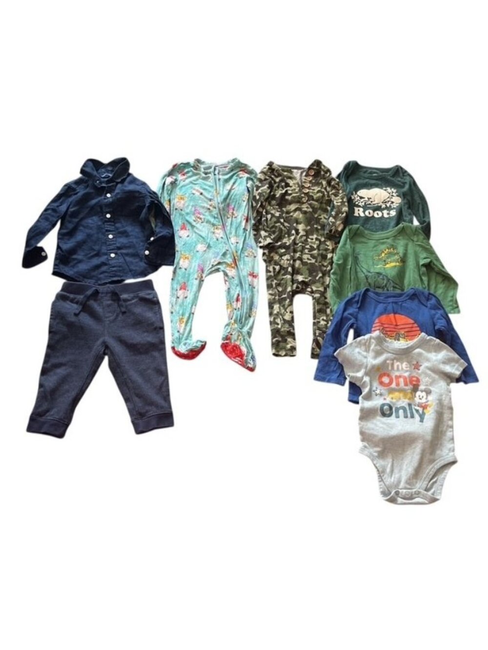 Baby Boy Clothing Lot 8 Pc 12M Carters Cat & Jack Pants Romper Outfit